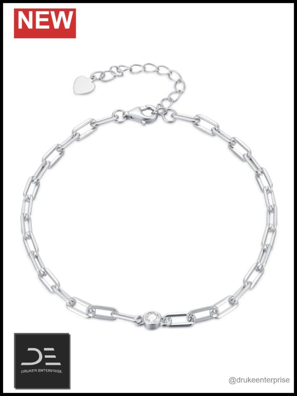 0.1 Ct Lab Grown Diamond Paperclip Bracelet 925 Sterling Silver Link Chain